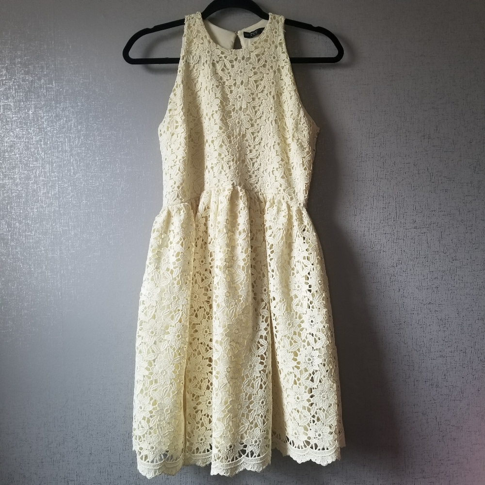 ZARA Guipure Lace Fit & Flare Spring Dress Medium - Picture 2 of 8
